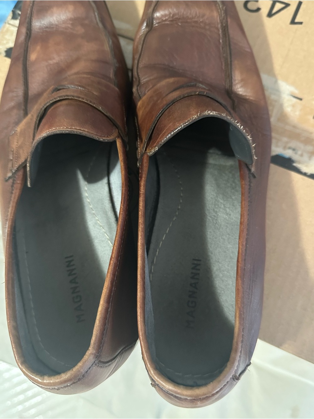 Magnanni Cognac Brown Leather Penny Loafers